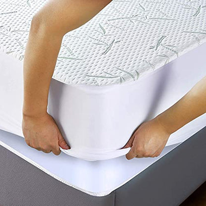  Premium Bamboo Waterproof Mattress Protector Twin 340 GSM, Fits 15 Inches Deep, Mattress Cover, Breathable, Fitted Style With Stretchable Pockets