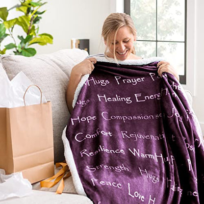  Healing Warm Hugs Gift Throw Blanket - Sympathy Gift Breast Cancer Chemo Survivor Get Well Caring Gifts - Comfort Purple Gift Blanket For Love Support Women Friend - Aubergine