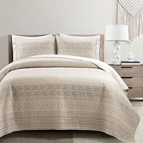  Hygge Geo Reversible 3 Piece Cotton Duvet Set, King, Gray & White