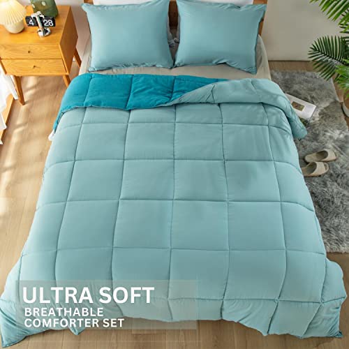  Bedding-Comforter-Set-Duvet-Insert, Soft, Lightweight,Breathable, Blue/Teal, All Season King