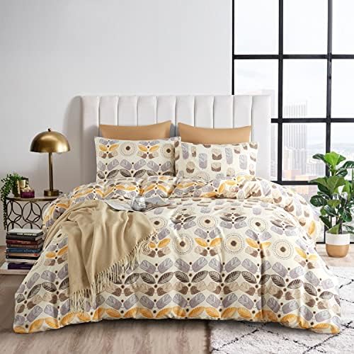  OyoLady Duvet Cover Set Queen Size, 3 Pieces Lightweight Soft Microfiber Bedding Comforter Cover For All Seasons (Queen, 90x90 Inches, Leaf)