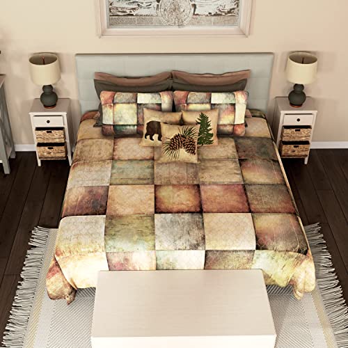  Donna Sharp King Quilt - Wood Patch Cotton Lodge Quilt With Colorful Pattern - Machine Washable