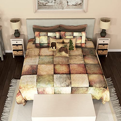  Donna Sharp King Quilt - Wood Patch Cotton Lodge Quilt With Colorful Pattern - Machine Washable