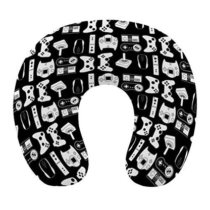  SWEET TANG Chin Supporting Neck Pillow - Memory Foam Video Game Weapon Funny Gamer Black Travel Pillow With Breathable & Comfortable Zip Cover, Machine Washable Airplane Travel Car Sleeping Pillow