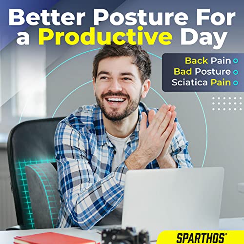  Sparthos Lumbar Support Pillow - Lower Back Pain Relief For Office Chairs, Car Seats, Desk, Driving Comfort, Recliner, Couch - Ergonomic Sitting Posture Cushion - Gel Cooled Memory Foam (Gray)