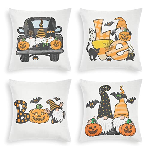  Pallene Halloween Throw Pillow Covers 18x18 Set Of 4, Fall Decorative Pillow Covers With Pumpkin Gnomes, Farmhouse Holiday Covers For Couch Sofa Bed