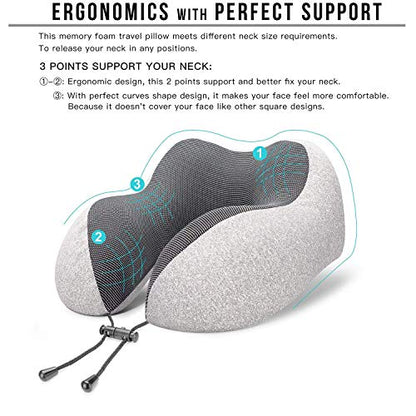  Vento Memory Foam Travel Pillow - Airplane Neck Pillow For Air Travel, Compact & Adjustable Memory Foam Neck Pillow, Air Plane Travel Kit With Earplugs Eye Masks And Portable Bag, Comfort Compressible