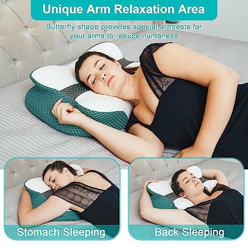  Elviros Cervical Pillow, Contour Memory Foam Pillow For Neck Pain Relief, Adjustable Orthopedic Contour Support Pillows For Sleeping, Ergonomic Bed Pillow For Side, Back, Stomach Sleepers (Dark Grey)