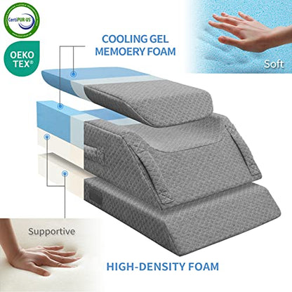  Adjustable Leg Elevation Pillows For Swelling After Surgery, Cooling Memory Foam Leg Wedge Pillow For Blood Circulation, Wedge Pillow For Sleeping, Sciatica Back Knee Hip Ankles Pain Relief