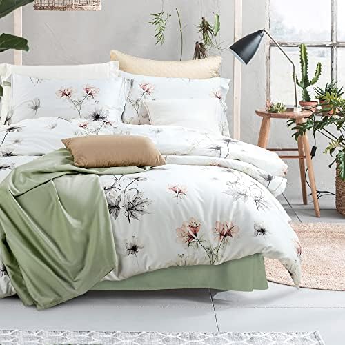  Duvet Cover King Size 100% Egyptian Cotton Gradient Teal Blue Leaves Plant Pattern Printed Comforter Cover Set Ultra Soft & Breathable Unique Design Farmhouse Bedding Set 3pcs (No Comforter)