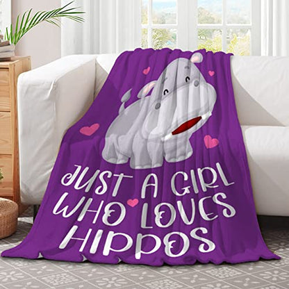  St A Girl Who Loves Hippos Soft Comfy Flannel Blanket Fluffy Queen Plush Throw Twin Cozy Outdoor Picnic Living Room Travel Couch Medium (60 In X 50 In)