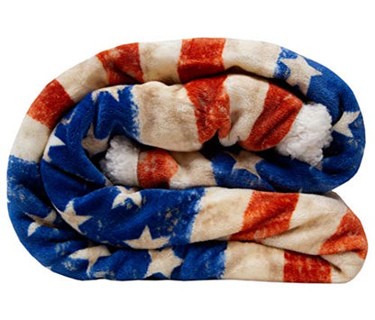  Wrangler Stars & Stripes USA American Flag Sherpa Fleece 54x68 Throw Blanket, 54" X 68", White
