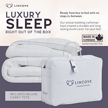 Canadian Down Comforter – All-Season Warmth Duvet Insert – Corner Loops In Each Corner, 600 Thread Count - 100% Cotton Sateen Shell, Queen
