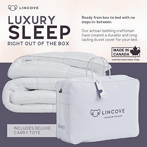  Canadian Down Comforter – All-Season Warmth Duvet Insert – Corner Loops In Each Corner, 600 Thread Count - 100% Cotton Sateen Shell, Queen