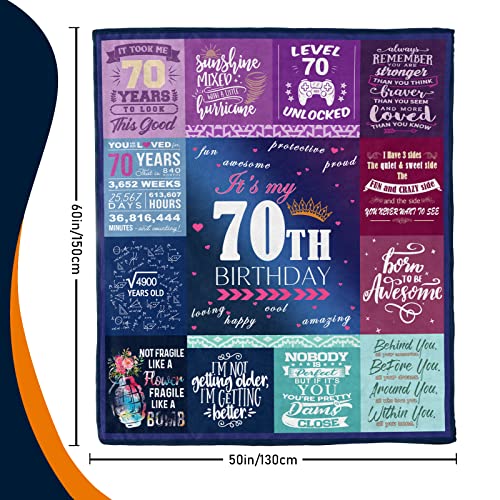  70th Birthday Gifts For Women Blanket 60x50in, 70th Birthday Gifts For Her, 70th Birthday Decorations For Women, 70 Year Old Birthday Gifts For Women Sister Wife Mom Grandma Soft Warm Throw Blanket