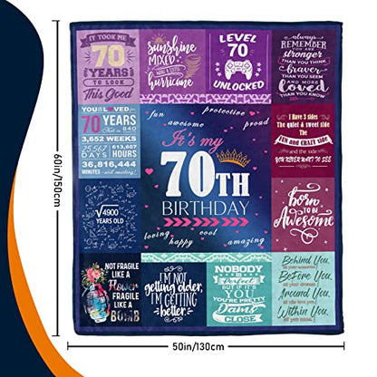  70th Birthday Gifts For Women Blanket 60x50in, 70th Birthday Gifts For Her, 70th Birthday Decorations For Women, 70 Year Old Birthday Gifts For Women Sister Wife Mom Grandma Soft Warm Throw Blanket