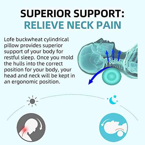  LOFE Cylinder Buckwheat Pillow With Pillowcase - Adjustable Bolster Pillow(17x6), Organic Cotton Case, Cervical Neck Support Pillow, Neck Pain Relief, Breathable Cool Sleep For Back And Side Sleepers