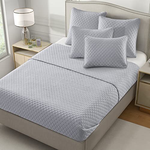  Bonlino Quilt Bedding Set Bed Queen - Lightweight Soft Quilt Summer Farmhouse Quilt Set, Modern Boho Style Striped As Bedspread Coverlet, With 2 Pillow Shams For Home Bedroom All Season (Grey, Queen)