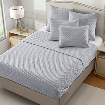  Bonlino Quilt Bedding Set Bed Queen - Lightweight Soft Quilt Summer Farmhouse Quilt Set, Modern Boho Style Striped As Bedspread Coverlet, With 2 Pillow Shams For Home Bedroom All Season (Grey, Queen)