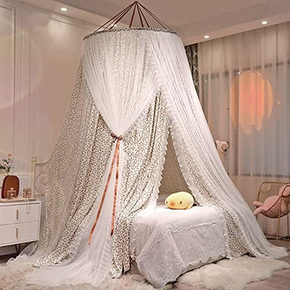 Luxurious Bed Canopy For Girls & Adults, Large Elegant Double Layer Bed Curtain Canopy Drapes, Round Dome Lace Princess Canopies Netting (Pink)
