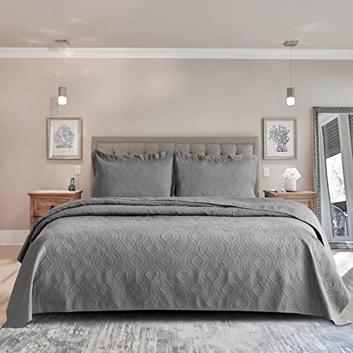  MYCRAFT King Quilt Bedding Set 3 Piece Lightweight Soft Coverlet - Bedspread Set For All Seasons(1 Quilt,2 Pillow Shams)