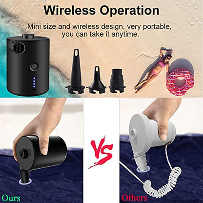  Electric Air Mattress Pump For Inflatables, 4000mAh Rechargeable Air Pump With 3 Nozzles, Portable Inflator Pump