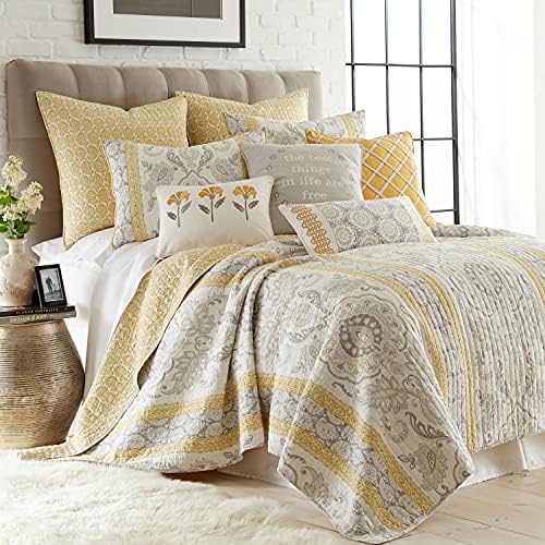  Levtex Home - St. Claire - Quilted Euro Shams Set Of Two (26 X 26 In.) - Paisley - Yellow And White - Cotton Fabric
