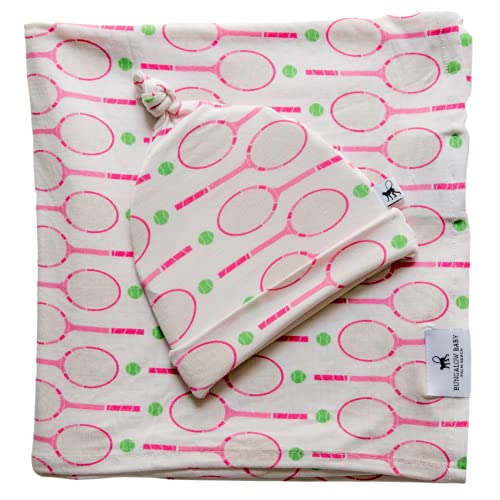  BUNGALOW BABY Swaddle Set - Premium Bamboo Viscose Baby Swaddle Blanket & Hat Set, Baby Boy, Baby Girl, Unisex, Newborn Swaddle, Bamboo Blanket, Stocking Suffer For Baby (Dash/Black & White)