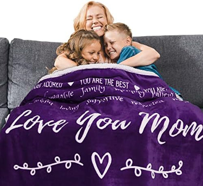 Mothers Day Gifts For Mom Blanket From Daughter Or Son, Thoughtful, Unique Mom Blanket Filled With Sentimental Meaningful Words To Say Love You Mom 60x50 Inches (Grey, Sherpa)