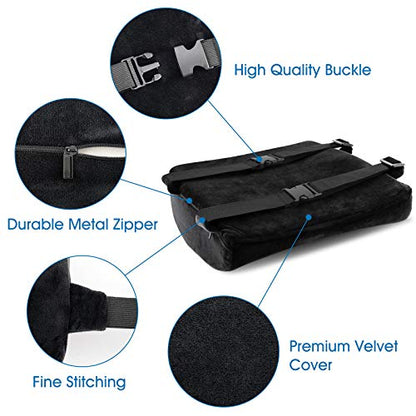  SnugPad Memory Foam Lumbar Pillow And Seat Cushion Combo, Ergonomic, Lower Back And Coccyx Support, Premium Washable Velvet Covers With Non-Slip Bottom, Ideal For Office Chairs And Car Seats (Black)