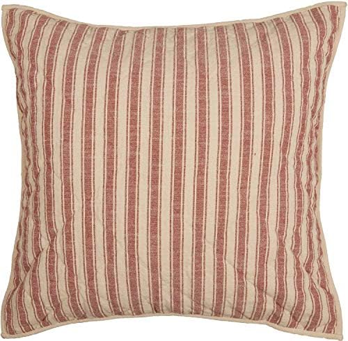  Market Place Red Queen Quilt, 100% Cotton Quilted Bedspread With Red Ticking, Hand Quilted Grain Sack Bed Spread Bedding For Boho, Shabby Chic And Rustic Farmhouse Decor (90”x90”)