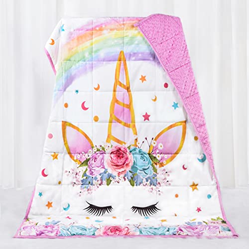  Unicorn Weighted Blankets For Girls - 36’’ X 48’’ 5 Lb Minky Kids Weighted Blankets With Glass Beads Breathable Soft Heavy Blanket For Calming And Sleeping For Bedroom Sofa Travel Gifts