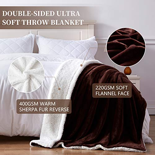  Sherpa Throw Blanket Throw Size, Sherpa Fleece Throw Blanket Lightweight, Reversible Sherpa Blanket Machine Washable, 50" X 60", Brown