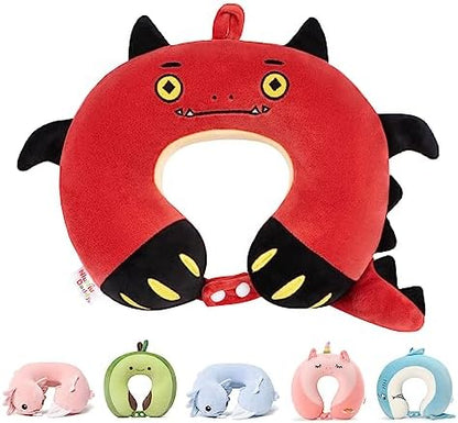  Niuniu Daddy Kids Travel Pillow For Airplane, Car, Recline - Neck Chin Support For Resting - Stops Head From Flopping Forward - Soft Memory Foam Insert And Cute Pink Unicorn Animal Plush Pillow Cover