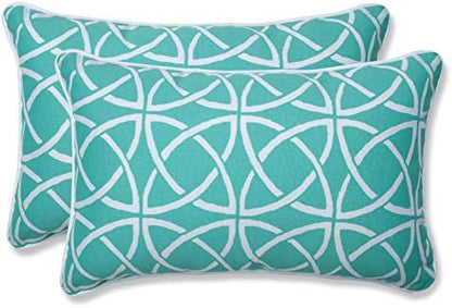  Pillow Perfect Outdoor/Indoor Catamaran Tile Aqua Square Corner Seat Cushions, 20" X 20", Blue, 2 Pack