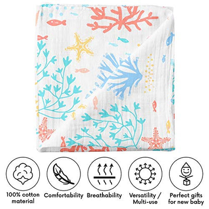  Cheekie Monkie Soft Bamboo Muslin Baby Newborn Infant Swaddle Wrap Blanket/Receiving Blanket - Coral Print For Boys And Girls