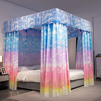  Tingxiu Romantic 4 Corner Post Blackout Bed Curtains With Sheer, Hollow-Out Stars Bed Canopy For Girls Boys Bedroom Decoration (Queen, Black-Hollow-Out Stars)