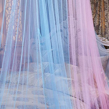  Bed Canopy For Girls - Princess Elegant Lace Round Sheer Mesh Bed Curtains - Canopy For Girls Room Bedding Net For Twin Full Queen King Size (Pink And Blue)