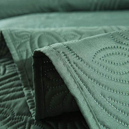  Super Soft Solid Single Bed Quilt Bedspread Comforter Bed Cover, Floral Pattern, Sage, Full/Queen