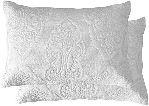  Quilted Pillow Shams King Size Set Of 2 Cotton Coastal Beach Decorative Pillow Covers Navy Blue Nautical Seashells Bedroom Decor