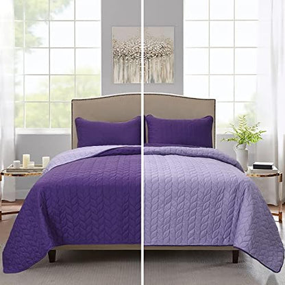  HIG 3 Piece Minimal Style Oversized Bedspread Set Queen, Hot Pink Reversible Stitch Quilted Coverlet Set With Leaf Pattern, Feminine Solid Quilt Set For Bedroom, Microfiber, 100" X 106" (Milano)