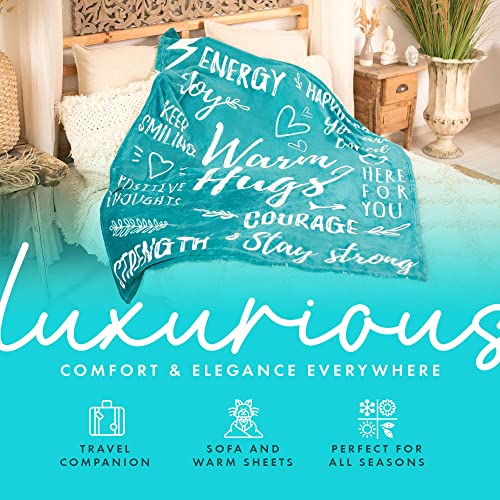  Get Well Gift For Women & Men - Super Soft Hug Blanket With Inspirational Words - Healing Blanket Care Package Comforting Gift For Cancer Patients & Others During Hard Times - 50"x60", Teal