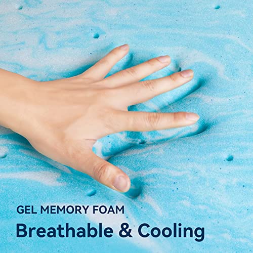  Vyfipt 4 Inch Mattress Topper King, Gel Infused Memory Foam Mattress Topper, Ventilated Design, CertiPUR-US Certified, Blue