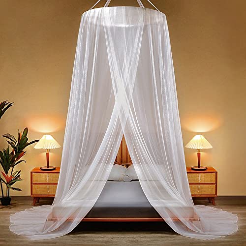  Mosquito Net Bed Canopy, Hanging Drapes Curtain Netting Over Bed Bedroom Decor For Single, Twin Full & Queen King Size Beds & Baby Crib ( White )