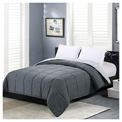  Queen Lightweight Comforter Gray - All Season Down Alternative Bed Comforter Summer Duvet Insert Quilted Reversible Comforters Full/Queen Size Dark Gray/Light Grey