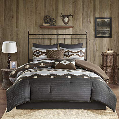  Woolrich Rustic Lodge Cabin Comforter Set - All Season Down Alternative Warm Bedding Layer And Matching Shams, Oversized Queen, Bitter Creek, Grey/Brown