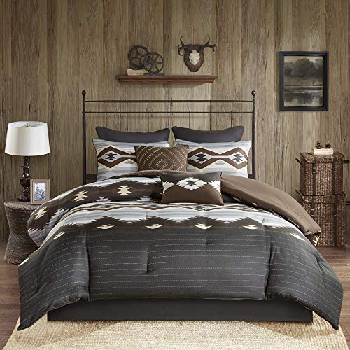  Woolrich Rustic Lodge Cabin Comforter Set - All Season Down Alternative Warm Bedding Layer And Matching Shams, Oversized Queen, Bitter Creek, Grey/Brown