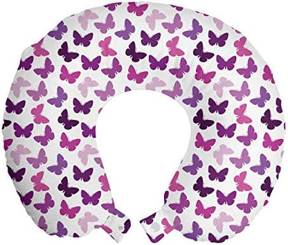  Paw Print Travel Pillow Neck Rest, Puppy Kitten Dog And Cat Themed Repetitive Pet Foot's Stains Concept, Memory Foam Traveling Accessory For Airplane And Car, 12", Grey White