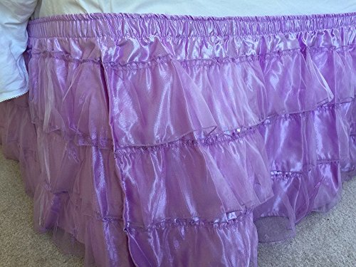  Royalty 3 Layer Organza & Satin Easy Fit Bed Dressing Waterfall Bed Skirt Dust Ruffle, Bed Skirt (Twin-Full, Lavender)