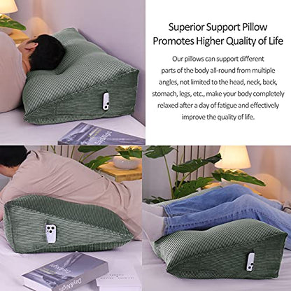  YXCSELL Headboard Wedge Pillow Triangular Bolster Pillows For Daybed Sofa Cushion Corduroy Large Support Backrest Bedrest Reading Pillow Lumbar Positioning Upholstered (Grey,Twin)
